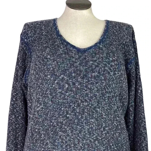 Adrienne Vittadini Women XL Variegated Rib V Neck Sweater Blue Multi Stretch - Picture 2 of 6